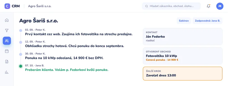 Karta zákazníka s históriou a aktivitami