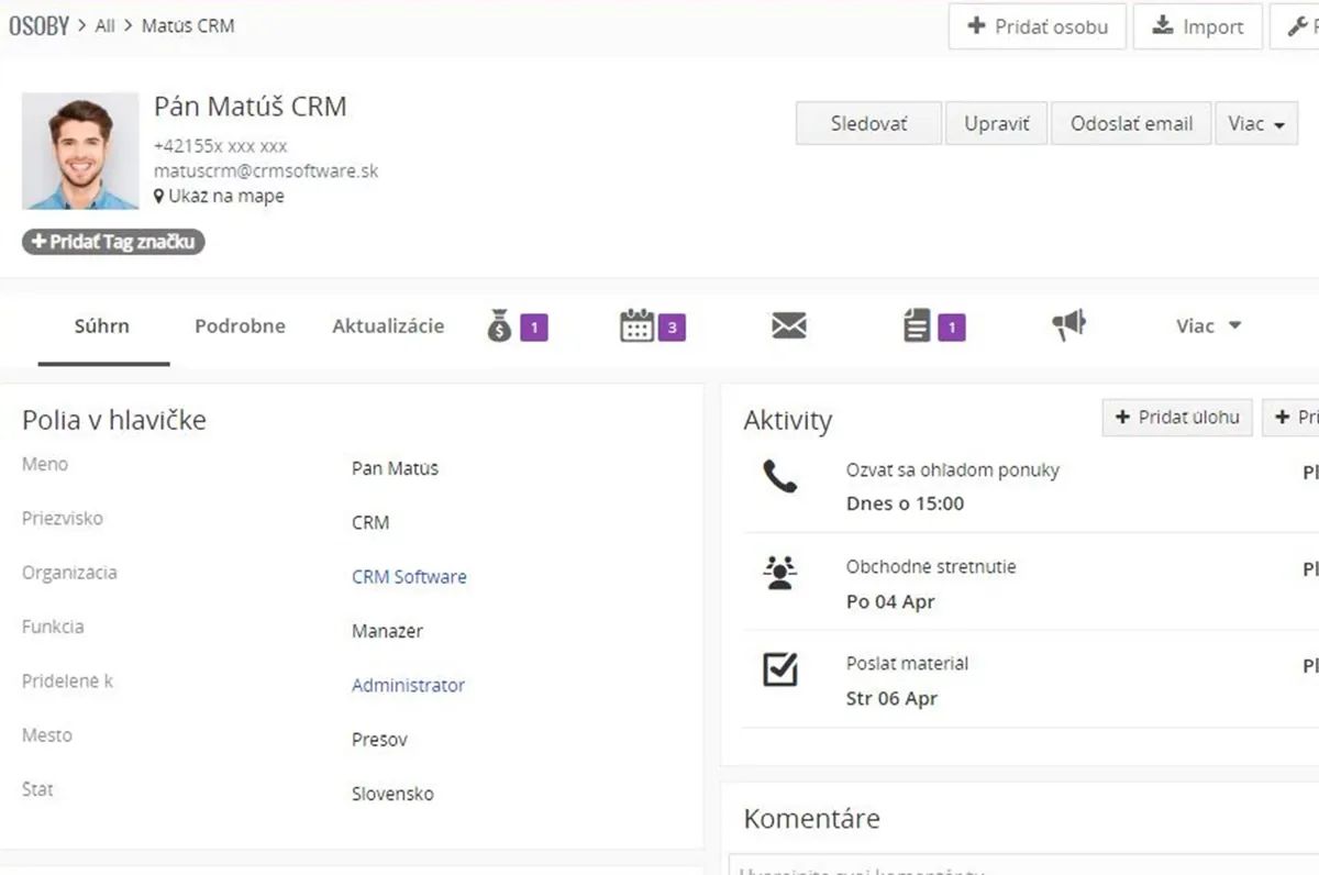 CRM system -Sprava kontaktov