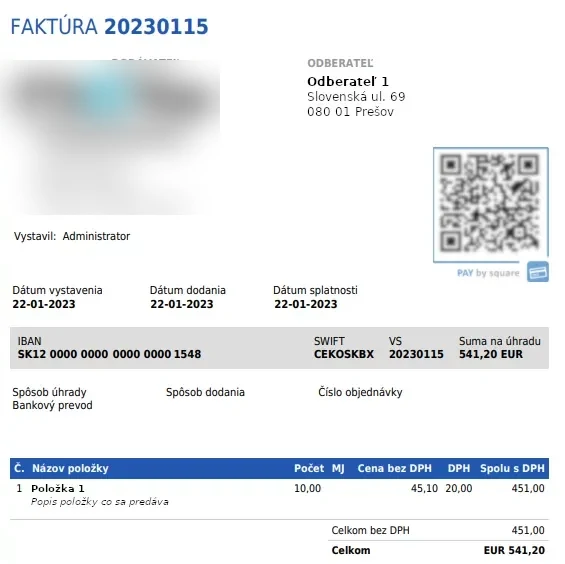 Faktúra vytvorená v CRM systéme