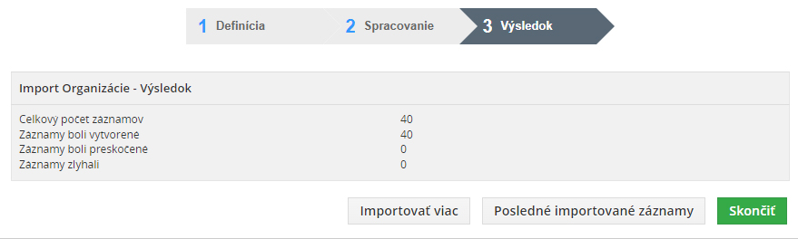 Výsledky importu kontaktov