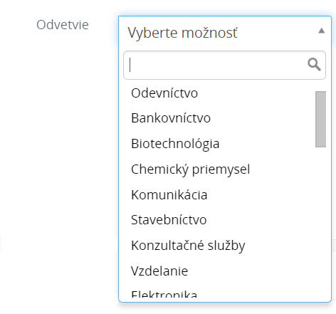 typy odvetví organizácie