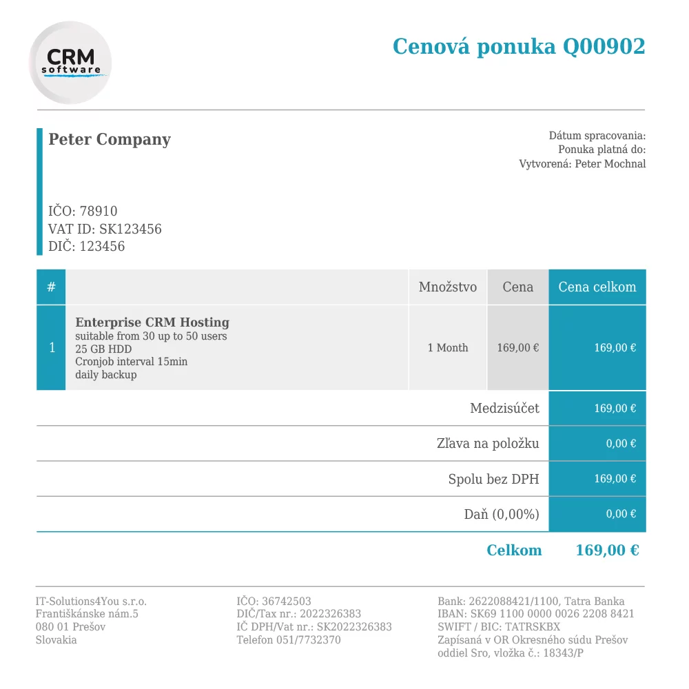 CRM - Cenová ponuka